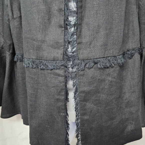 Chico's Black Linen Jacket Fringed Boho Minimalist Bell Sleeves 1 (M) - Picture 3 of 13